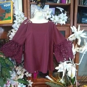 MARLED REUNITED CLOTHING CROCHET BELL SLEEVE TOP